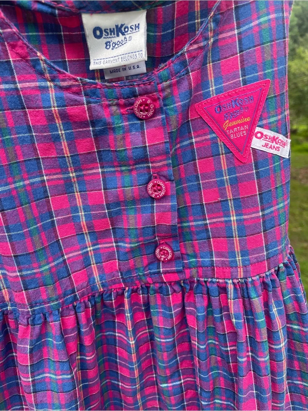 VTG 90’s Made in USA 🇺🇸 HTF! OshKosh B'gosh Pink & Blue Plaid Sleeveless Dress